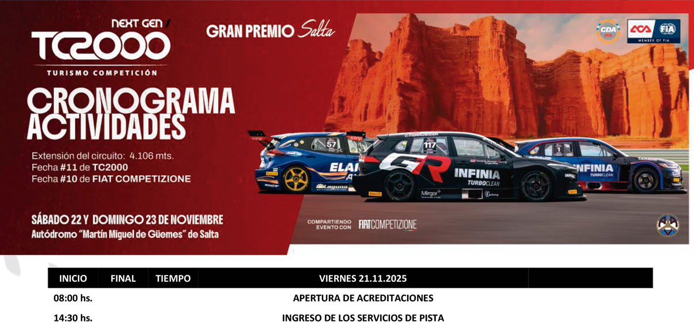Así larga el TC2000 en Salta – Horarios del finde